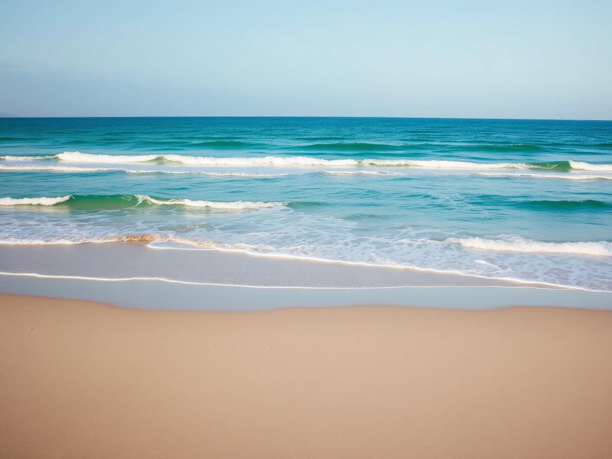Praia onde a experiência acontece, com mar calmo ao fim da tarde